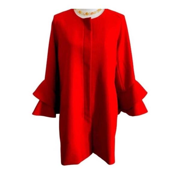 Belle Vere Red Ruffle Sleeve Zipper Jacket Large - Picture 1 of 4